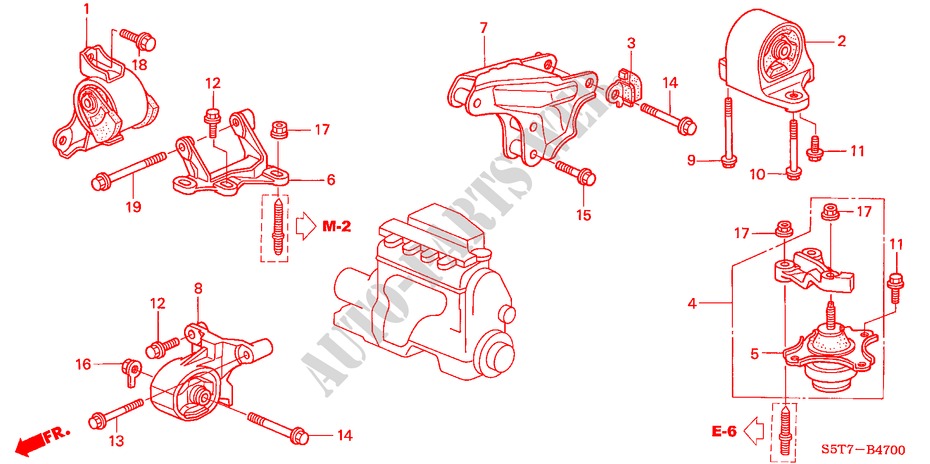 MOTORBEFESTIGUNGEN(MT) (1.4L/1.6L) für Honda CIVIC 1.6 SPORT 3 Türen 5 gang-Schaltgetriebe 2005