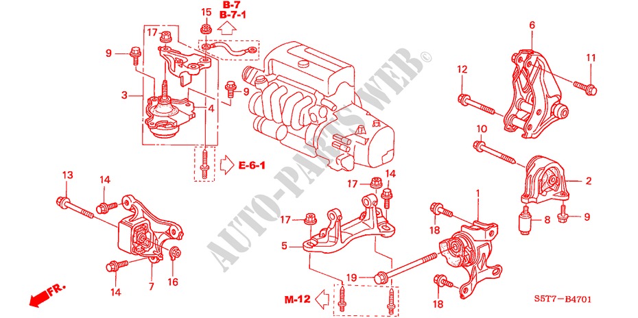 MOTORBEFESTIGUNGEN(MT) (TYPE R) für Honda CIVIC TYPE R     PREMIUM 3 Türen 6 gang-Schaltgetriebe 2005