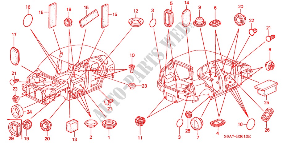 GUMMITUELLE für Honda CIVIC 1.6LS 5 Türen 5 gang-Schaltgetriebe 2001