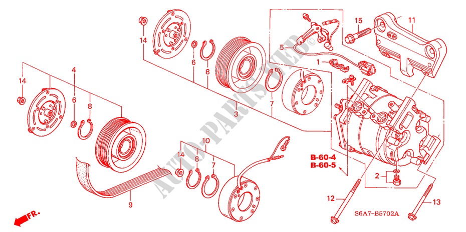 KLIMAANLAGE (KOMPRESSOR) (2.0L) für Honda CIVIC 2.0VSA 5 Türen 5 gang-Schaltgetriebe 2004