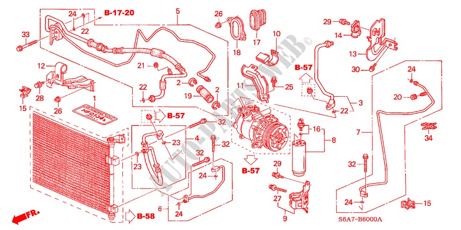 KLIMAANLAGE(SCHLAEUCHE/LEITUNGEN)(LH)(1) für Honda CIVIC 1.6LS 5 Türen 5 gang-Schaltgetriebe 2001