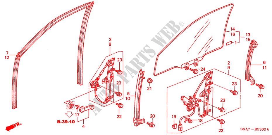 TUERFENSTER, VORNE/REGLER für Honda CIVIC 1.6S 5 Türen 5 gang-Schaltgetriebe 2003