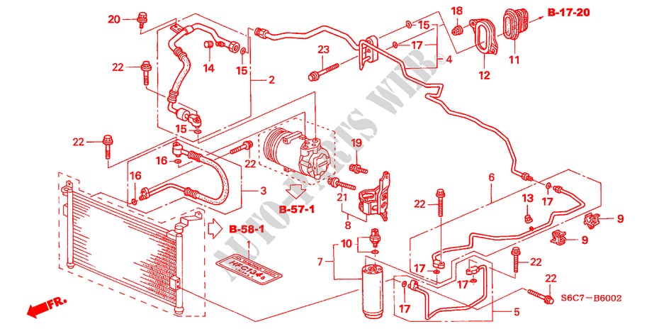 KLIMAANLAGE(SCHLAEUCHE/LEITUNGEN) (LH) (DIESEL) für Honda CIVIC 1.7LS 5 Türen 5 gang-Schaltgetriebe 2005