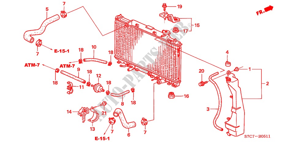 KUEHLERSCHLAUCH/RESERVETANK(2.0L) für Honda STREAM SI 5 Türen 5 gang-Schaltgetriebe 2005