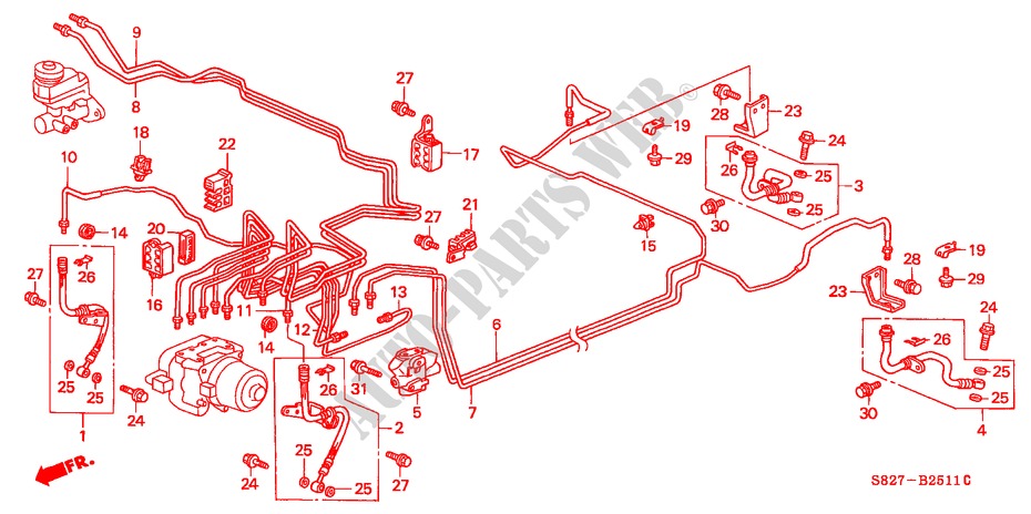 BREMSLEITUNGEN(L4)(ABS)(RH) für Honda ACCORD COUPE 2.0ILS 2 Türen 4 gang automatikgetriebe 1998
