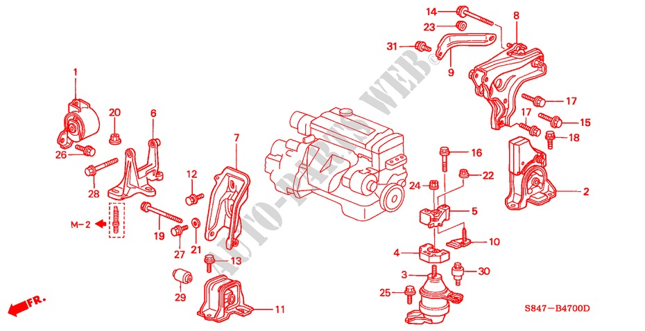 MOTORBEFESTIGUNGEN(L4) (MT) für Honda ACCORD 2.3VTI 4 Türen 5 gang-Schaltgetriebe 2002