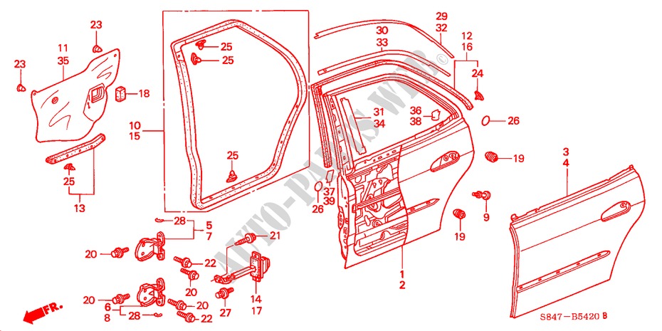 TUERBLECHE, HINTEN für Honda ACCORD EXI 4 Türen 5 gang-Schaltgetriebe 1998