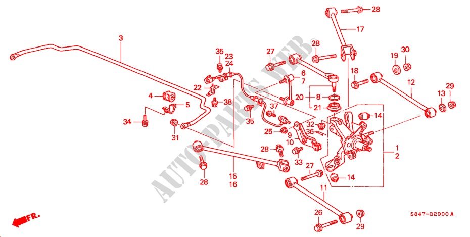 UNTERER ARM, HINTEN für Honda ACCORD 2.3VTI 4 Türen 5 gang-Schaltgetriebe 2000