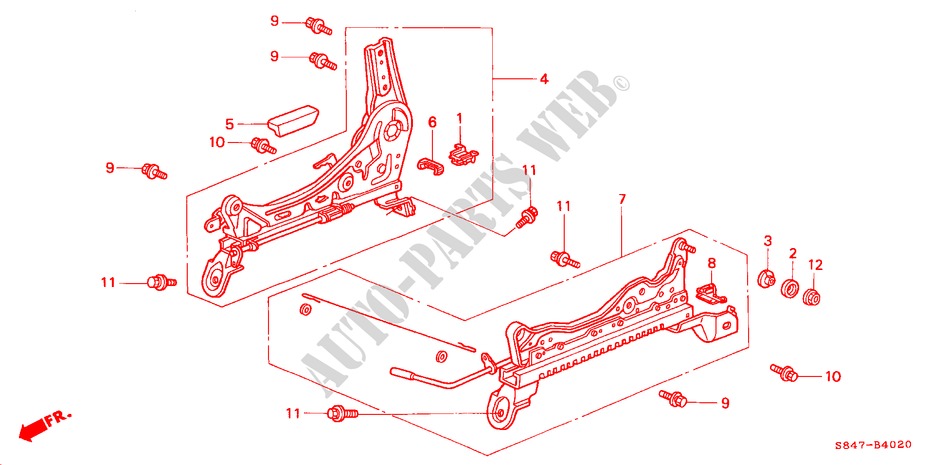 VORNE SITZKOMPONENTEN (R.) (1) für Honda ACCORD 2.3VTI 4 Türen 5 gang-Schaltgetriebe 2001