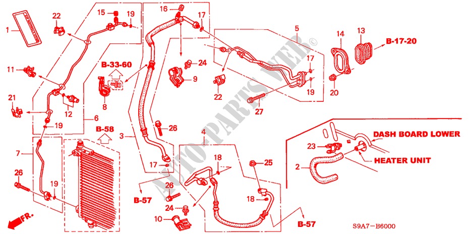 KLIMAANLAGE (SCHLAEUCHE/LEITUNGEN)(LH) für Honda CR-V LS 5 Türen 5 gang-Schaltgetriebe 2002