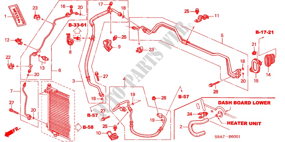 KLIMAANLAGE (SCHLAEUCHE/LEITUNGEN)(RH) für Honda CR-V RV-SI 5 Türen 4 gang automatikgetriebe 2003