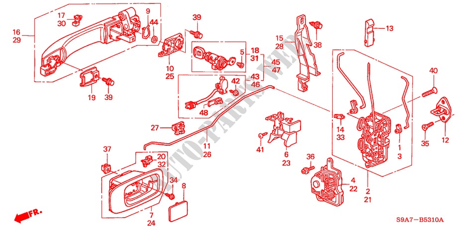 TUERSCHLOESSER, VORNE/ AEUSSERER GRIFF(1) für Honda CR-V LS 5 Türen 5 gang-Schaltgetriebe 2002