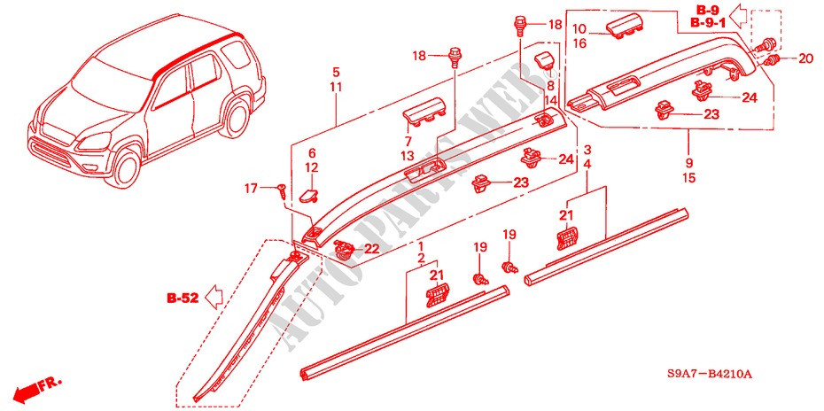 ZIERLEISTE/DACHZIERSTUECK für Honda CR-V LS 5 Türen 5 gang-Schaltgetriebe 2002