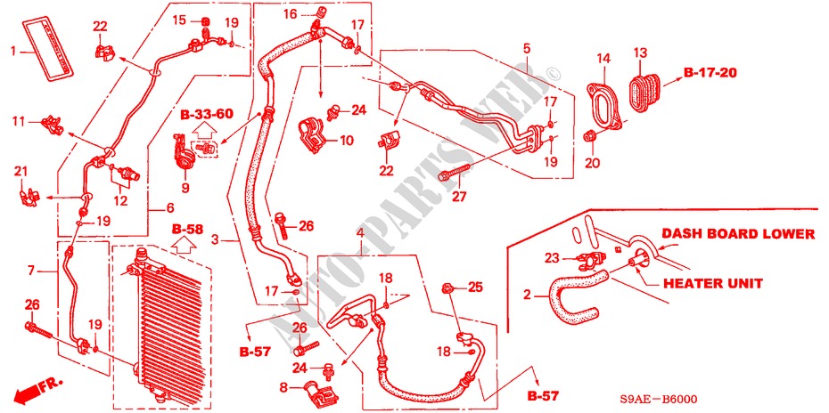 KLIMAANLAGE (SCHLAEUCHE/LEITUNGEN)(LH) für Honda CR-V RV-I 5 Türen 5 gang-Schaltgetriebe 2006
