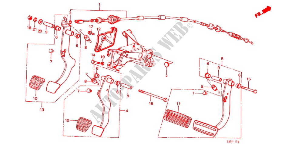 KUPPLUNGSPEDAL/BREMSPEDAL für Honda ACCORD EX 4 Türen 3 gang automatikgetriebe 1982