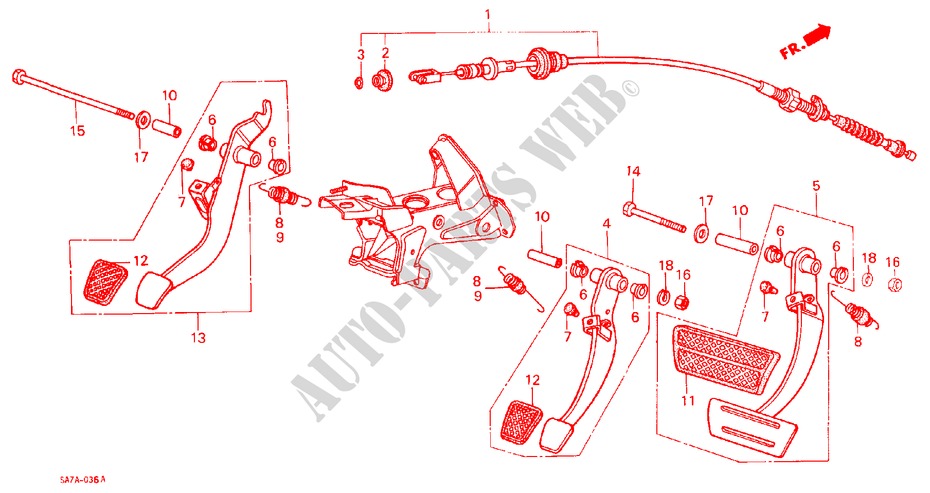 BREMSPEDAL/KUPPLUNGSPEDAL für Honda JAZZ DX 3 Türen 3 gang automatikgetriebe 1985