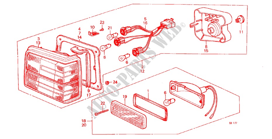 HECKLEUCHTE(3D,4D,5D) für Honda CIVIC DX 5 Türen 3 gang automatikgetriebe 1982