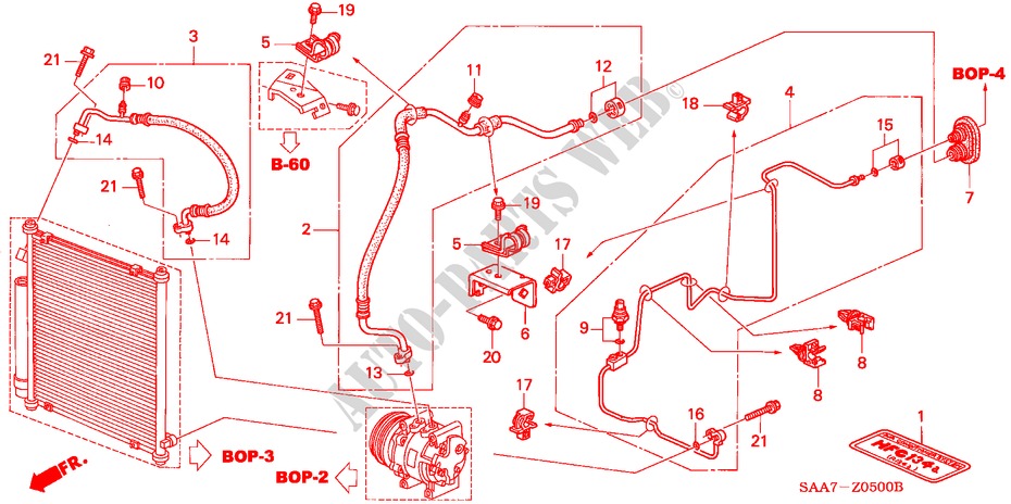 KLIMAANLAGE (SCHLAEUCHE/LEITUNGEN)(LH) für Honda JAZZ 1.4S-W 5 Türen 5 gang-Schaltgetriebe 2002