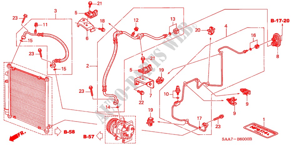 KLIMAANLAGE (SCHLAEUCHE/LEITUNGEN)(LH) für Honda JAZZ 1.4LS 5 Türen 5 gang-Schaltgetriebe 2003