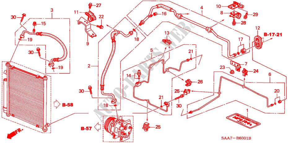 KLIMAANLAGE (SCHLAEUCHE/LEITUNGEN)(RH) für Honda JAZZ 1.4SE 5 Türen 5 gang-Schaltgetriebe 2003