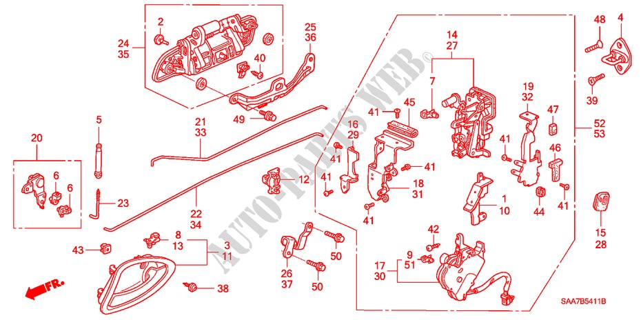 TUERSCHLOSS, HINTEN/AEUSSERER GRIFF(2) für Honda JAZZ 1.2S 5 Türen 5 gang-Schaltgetriebe 2002
