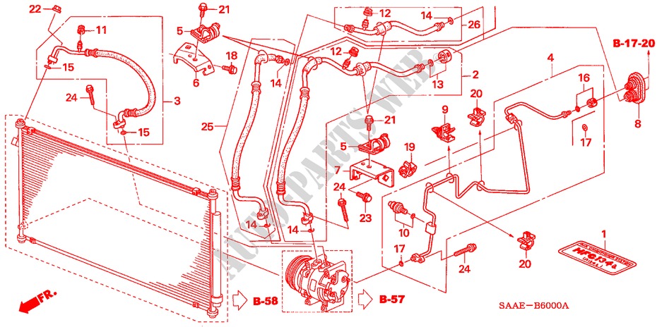 KLIMAANLAGE (SCHLAEUCHE/LEITUNGEN)(LH) für Honda JAZZ 1.3 LS 5 Türen 5 gang-Schaltgetriebe 2005
