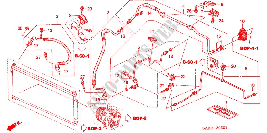 KLIMAANLAGE (SCHLAEUCHE/LEITUNGEN)(RH) für Honda JAZZ 1.2 E 5 Türen 5 gang-Schaltgetriebe 2005