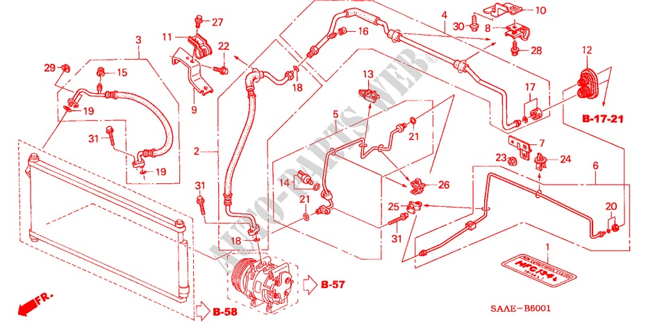 KLIMAANLAGE (SCHLAEUCHE/LEITUNGEN)(RH) für Honda JAZZ 1.4 SE 5 Türen vollautomatische 2005