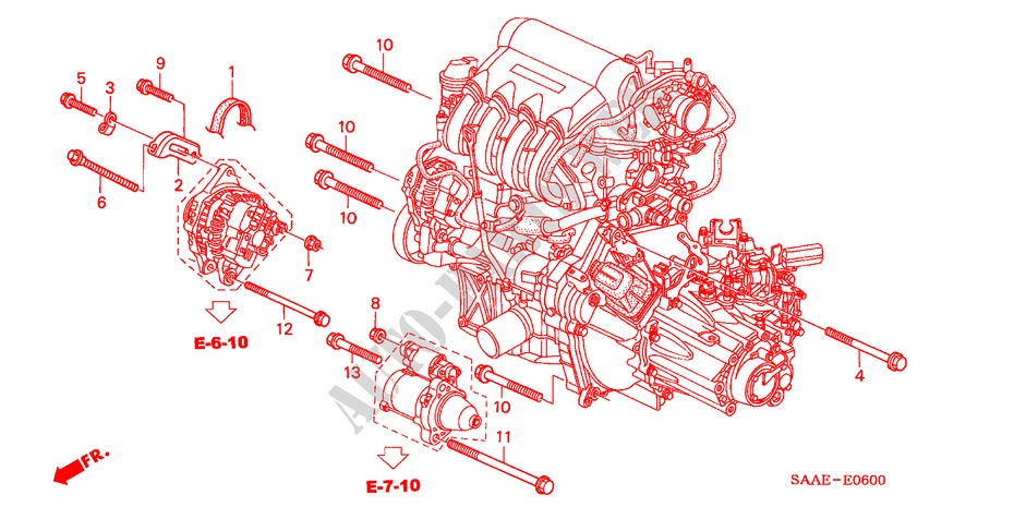 LICHTMASCHINEN STREBE für Honda JAZZ 1.2 LS 5 Türen 5 gang-Schaltgetriebe 2004