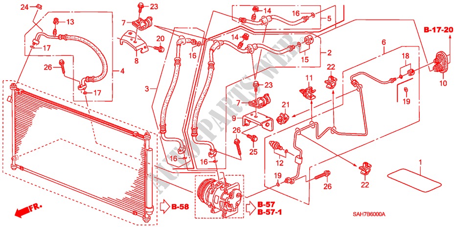 KLIMAANLAGE (SCHLAEUCHE/LEITUNGEN)(LH) für Honda JAZZ 1.2 LS 5 Türen 5 gang-Schaltgetriebe 2007