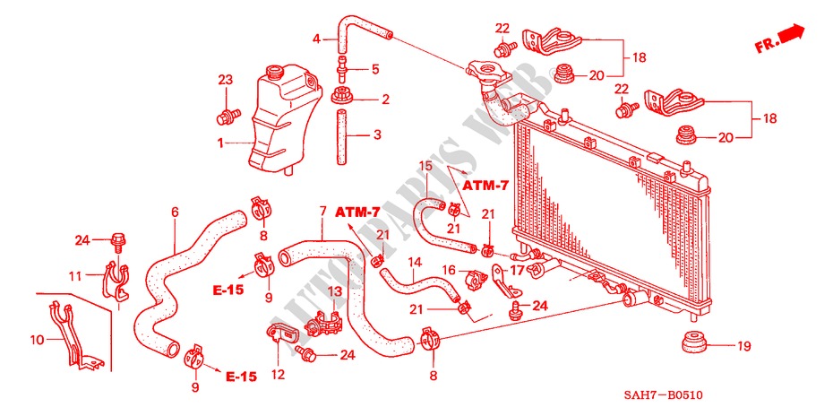 KUEHLERSCHLAUCH/RESERVETANK für Honda JAZZ 1.2 LS 5 Türen 5 gang-Schaltgetriebe 2007