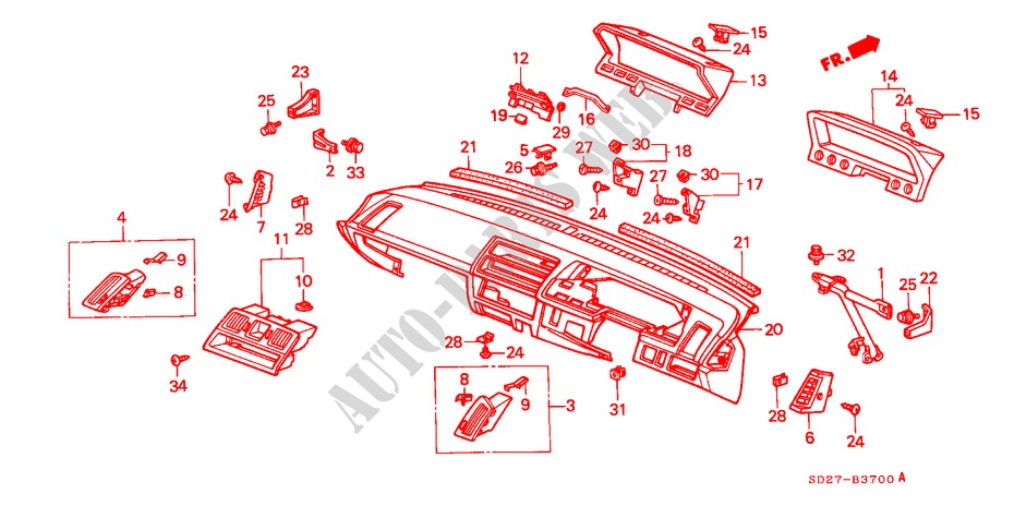 INSTRUMENTENBRETT(RH) für Honda INTEGRA EX16 5 Türen 5 gang-Schaltgetriebe 1988