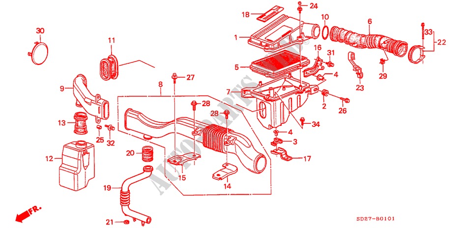 LUFTFILTER(PGM FI) für Honda INTEGRA EX16 5 Türen 5 gang-Schaltgetriebe 1988
