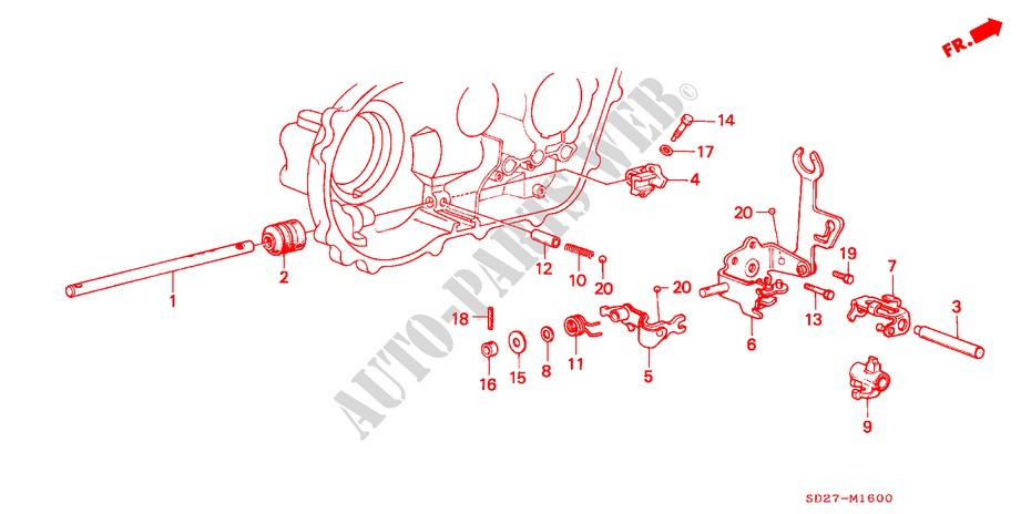 SCHALTARM/SCHALTSTANGE (PGM FI) für Honda INTEGRA EX16 5 Türen 5 gang-Schaltgetriebe 1988