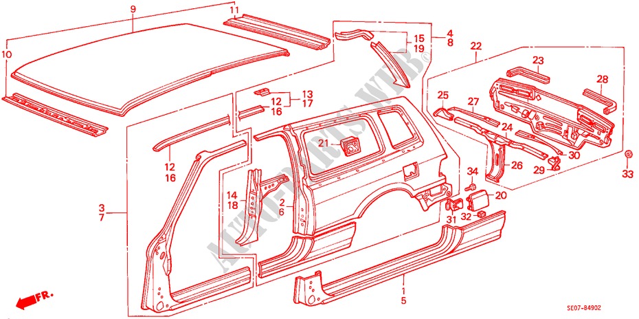 GEHAEUSESTRUKTUR(3)(2D) für Honda ACCORD EX-2.0I 3 Türen 4 gang automatikgetriebe 1986