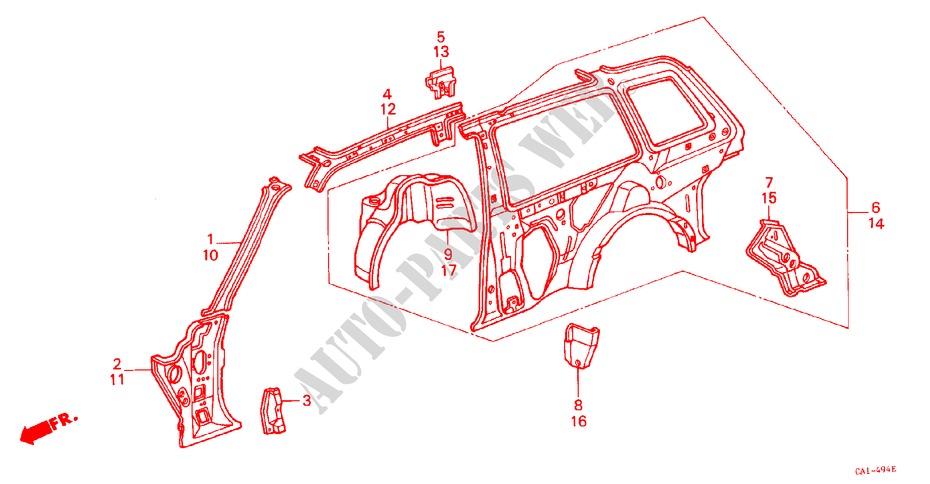 GEHAEUSESTRUKTUR(5)(2D) für Honda ACCORD EX-2.0I 3 Türen 4 gang automatikgetriebe 1986