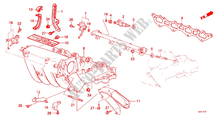 KRAFTSTOFFEINSPRITZUNG/ ANSAUGKRUEMMER(PGM FI) für Honda ACCORD EX-2.0I 4 Türen 4 gang automatikgetriebe 1986