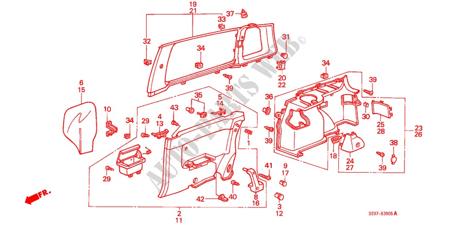 SEITENVERKLEIDUNG/ SEITENWANDVERKLEIDUNG(2D) für Honda ACCORD EX-2.0I 3 Türen 4 gang automatikgetriebe 1986