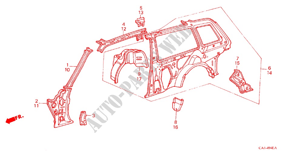 GEHAEUSESTRUKTUR(5)(2D) für Honda ACCORD EX-2.0I 3 Türen 5 gang-Schaltgetriebe 1987