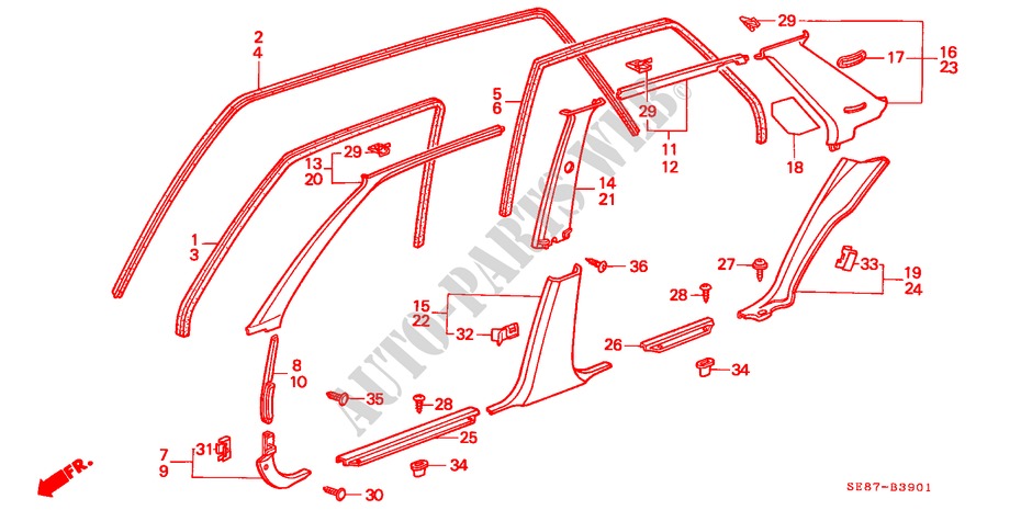OEFFNUNGSZIERTEIL(4D) für Honda ACCORD 2.0I-16 4 Türen 5 gang-Schaltgetriebe 1989