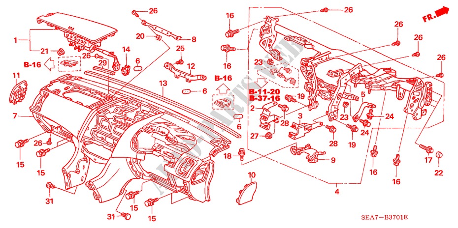 INSTRUMENTENBRETT(RH) für Honda ACCORD 2.2 EXECUTIVE 4 Türen 5 gang-Schaltgetriebe 2005