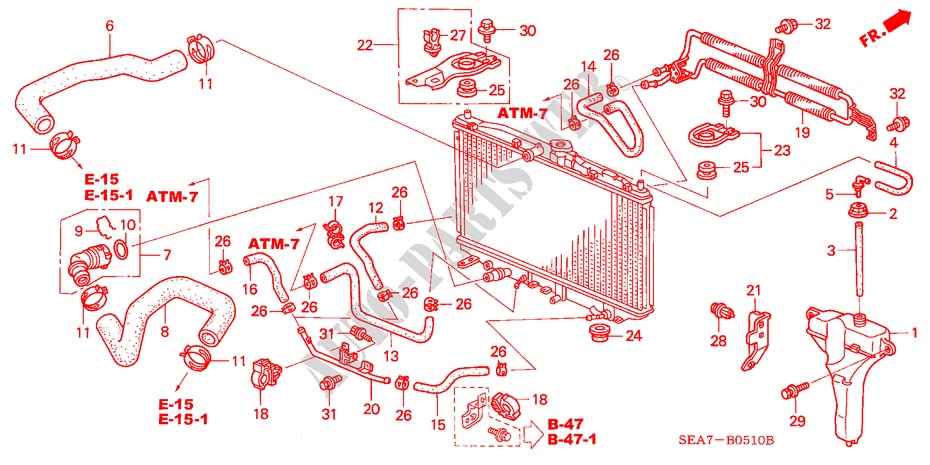 KUEHLERSCHLAUCH/RESERVETANK für Honda ACCORD 2.4 TYPE S 4 Türen 6 gang-Schaltgetriebe 2005