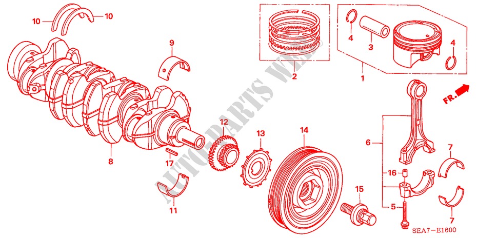 KURBELWELLE/KOLBEN für Honda ACCORD 2.4 EXECUTIVE 4 Türen 5 gang automatikgetriebe 2005