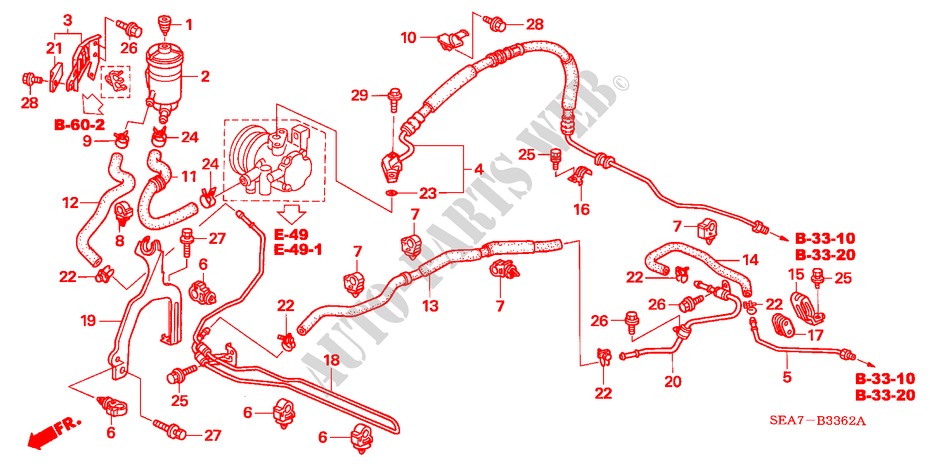 SERVOLENKLEITUNGEN(DIESEL) (LH) für Honda ACCORD 2.2 SPORT 4 Türen 5 gang-Schaltgetriebe 2005