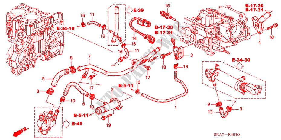 WASSERSCHLAUCH(DIESEL) für Honda ACCORD 2.2 SPORT 4 Türen 5 gang-Schaltgetriebe 2005