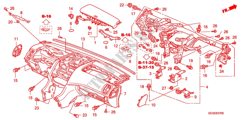 INSTRUMENTENBRETT(LH) für Honda ACCORD 2.2 SPORT SE 4 Türen 6 gang-Schaltgetriebe 2008