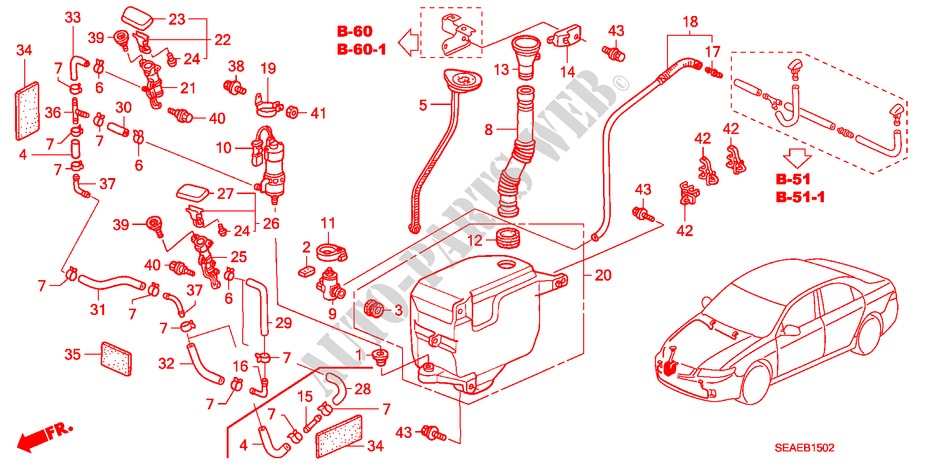 WINDSCHUTZSCHEIBENWASCHER (SCHEINWERFERWASCHER) (1) für Honda ACCORD 2.0 EXECUTIVE 4 Türen 5 gang-Schaltgetriebe 2008