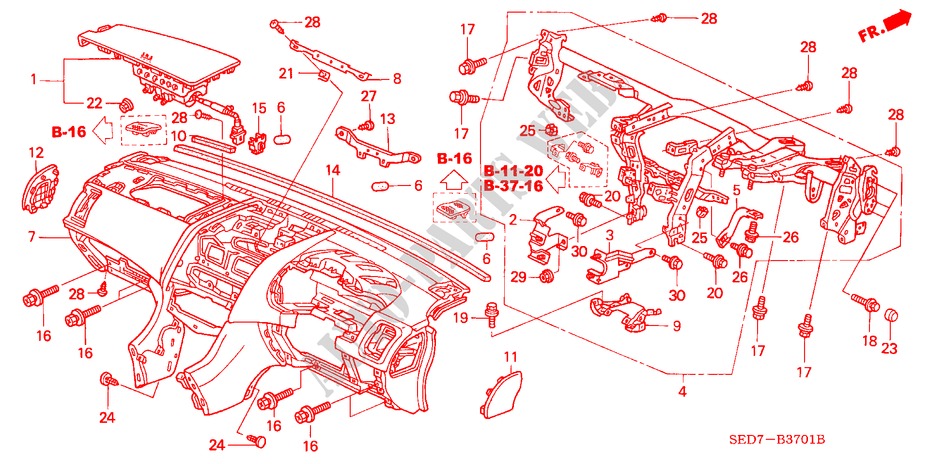 INSTRUMENTENBRETT(RH) für Honda ACCORD TOURER 2.0 COMFORT 5 Türen 5 gang-Schaltgetriebe 2003