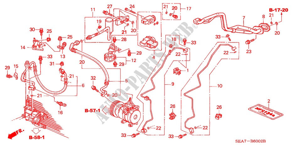 KLIMAANLAGE(SCHLAEUCHE/LEITYNGEN) (LH)(DIESEL) für Honda ACCORD TOURER 2.2 EXECUTIVE 5 Türen 5 gang-Schaltgetriebe 2004