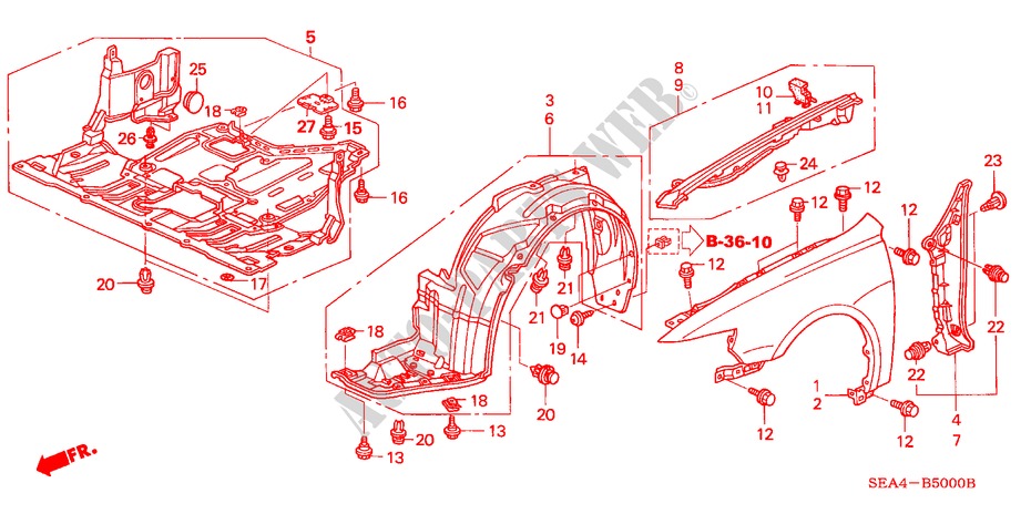 KOTFLUEGEL, VORNE (1) für Honda ACCORD TOURER 2.4 EXECUTIVE 5 Türen 5 gang automatikgetriebe 2003